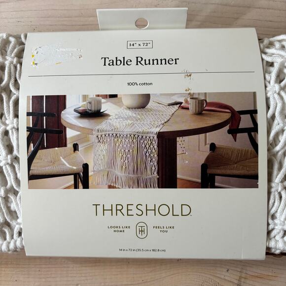 Threshold NWT 100% Cotton Macrame Table Runner 14"x72" White - Picture 2 of 4